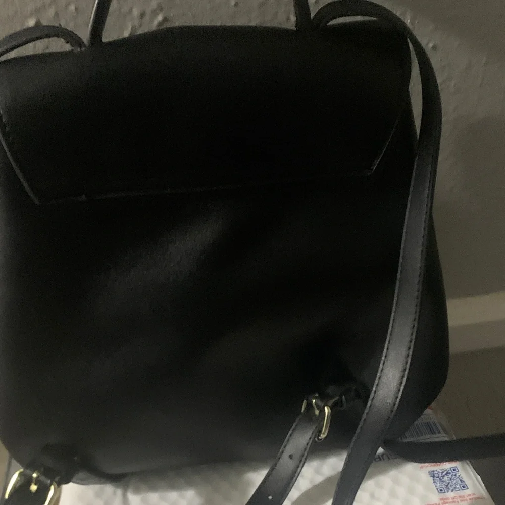 Steve Madden Black Faux Leather Mini Backpack with Gold Accents